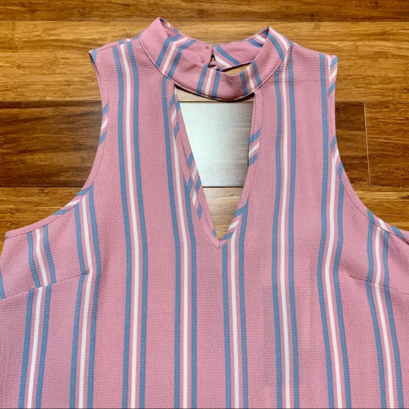 NWT Pink, White & Blue Striped Cutout Choker Top - Picture 3 of 8
